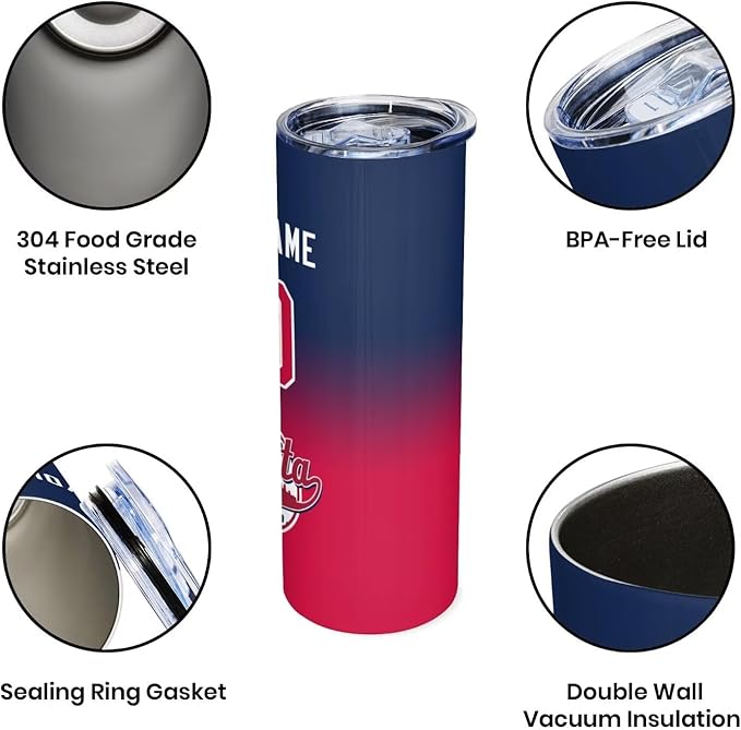 Custom Tumbler Stainless Steel Cup Personalized Baseball Vacuum Insulation Travel Mug Add Your Name Number Fans Gift for Baseball Fans