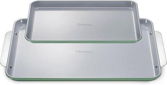 Caraway Non-Stick Ceramic Baking Sheet Duo - Naturally Slick Ceramic Coating - Non-Toxic, PTFE & PFOA Free - 18 x 13" Large & 15 x 10" Medium - Sage