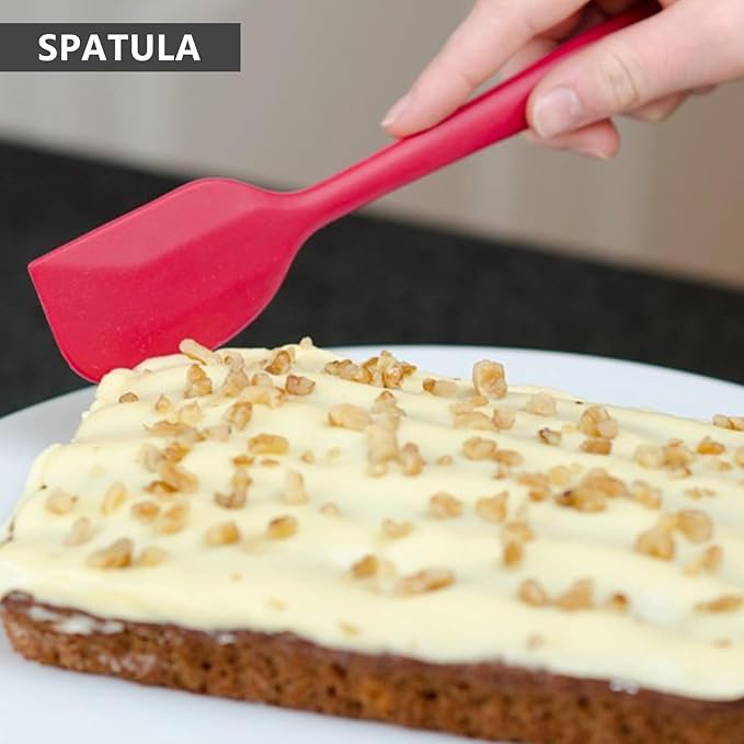 NileHome 4 Pack Silicone Spatula and Whisk Kitchen Utensils with Silicone Brush Heat Resistant BPA-free Rubber Spatula for Scraping, Baking, Cooking, Mixing- Red