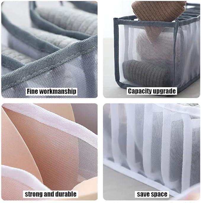 HSLFUAI Pack of 3 Mesh Drawer Organizer Underwear Drawer Organizer Socks Compartment Storage Mesh Clothing Sorting Drawer Divider Organizer(7Grids+7Grids+11Grids)