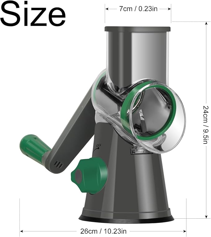 Ourokhome Rotary Cheese Grater Hand Crank, Kitchen Shredder Speed Mandolin Slicer Nuts Grinder with Handle and Drum Blades for Cheese, Vegetable, Walnuts, Chocolate, Potato, Carrot, 3 Blades, Gray