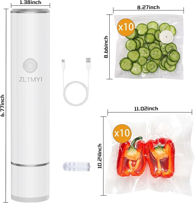 Handheld Vacuum Sealer for Food,Compact Portable Vacuum Sealer Machine Include Reusable Vacuum Sealer Bags Ideal for Preservation Fresh,Sous-Vide,Meal Prep and Food Storage(20 M+XL ZZ)