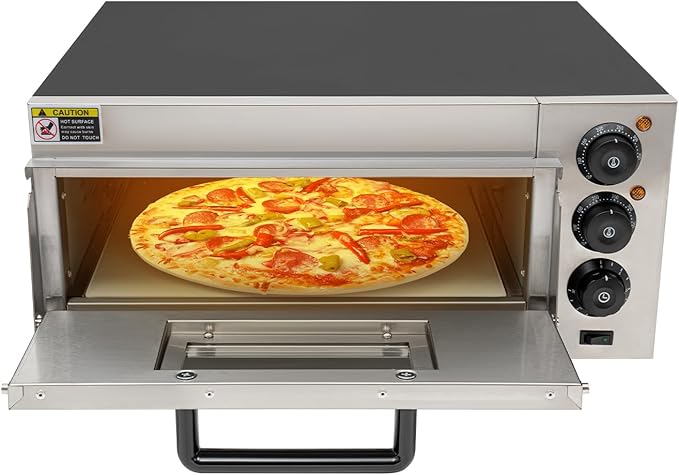 Commercial Pizza Oven Indoor Pizza Oven 16 Inch Electric Countertop Pizza Maker Machine, 1800W Stainless Steel Pizza Cooker with Pizza Stone, 122-662°F & 30Min Timer for Restaurant & Home