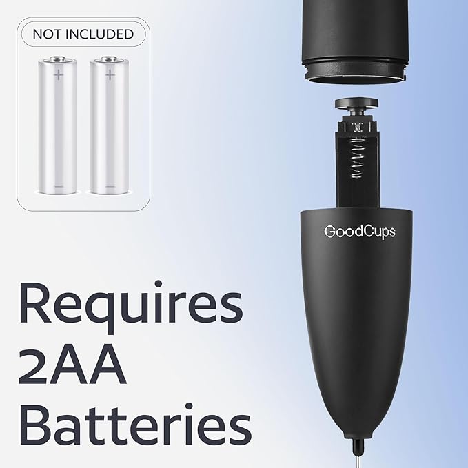 Milk Frother Handheld – Electric Foam Maker Wand with Stainless Steel Whisk – Battery Powered Mini Mixer for Coffee, Matcha, Lattes & Cappuccinos, Black