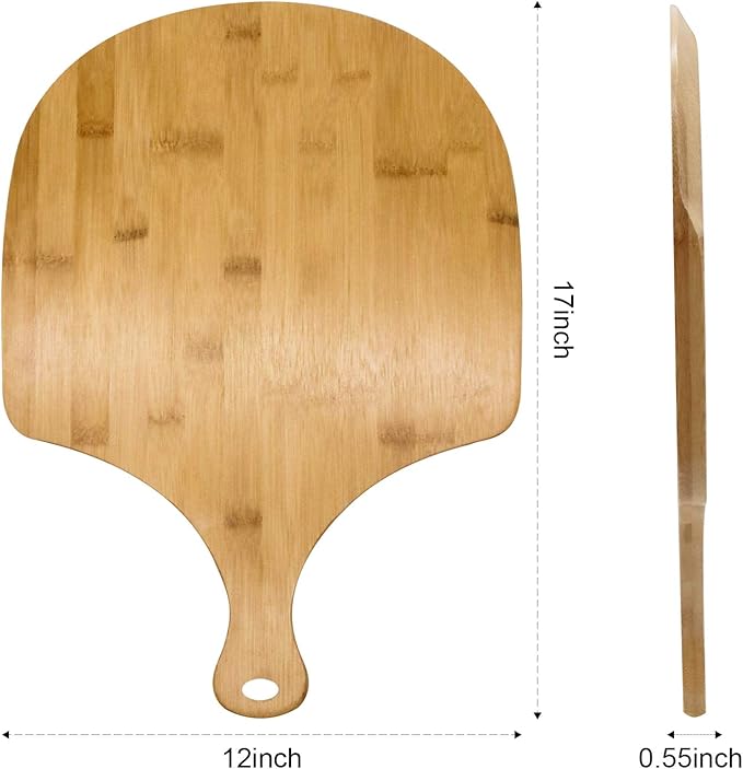 ZOENHOU 2 PCS 17 x 12 Inch Bamboo Pizza Peel, Pizza Board with Handle, Bamboo Cutting Board for Homemade Pizza Cheese Fruits Cake
