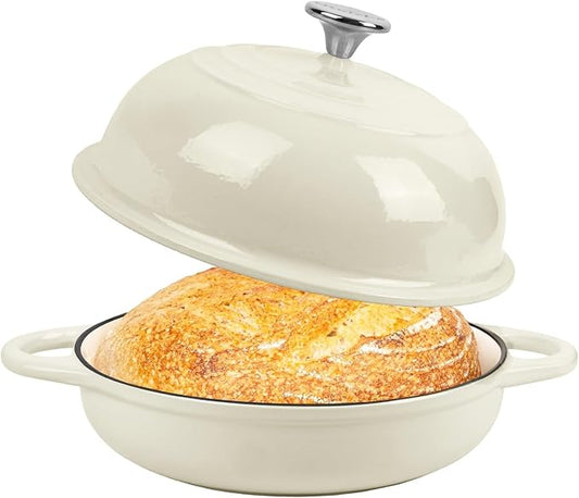 Dutch Oven for Bread Baking, 5.4 Quart Dutch Enameled Cast Iron Bread Oven, Dutch Oven for Sourdough Bread Baking, Oven Safe up to 500° F, 25 cm White