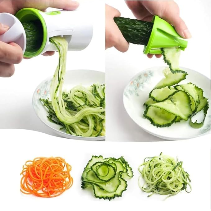 Joyzan Handheld Spiralizer Vegetable Slicer, Veggie Zoodles Spiral Cutter with Container Onion Spaghetti Maker Spiral Adjustable Salad Cucumber Zucchini Noodles Carrot Low Carb Vegan Meals Pasta Fruit