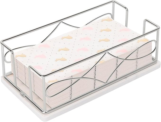 Napkin Holder with Marble Base, Guest Towel Paper Dispenser for Table, Modern Metal Napkin Stand, Ideal for All Bathroom Vanity, Kitchen Decor Accessories (Chrome, 3.2 Inch)