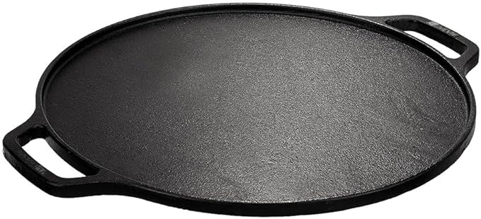 Cast Iron Griddle Pan (Tawa) 12-Inch with Dual Handles, Pre-Seasoned Flat Skillet for Flatbreads, Pancakes, Crepes, Eggs, Durable Cookware for Gas, Electric