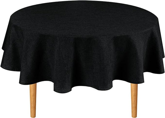 Hiasan Round Linen Tablecloth 50 Inch - Wrinkle and Stain Resistant Washable Polyester Fabric Table Cloth for Dining Room Kitchen Party, Black