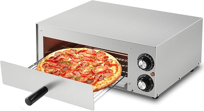 1100W Countertop Electric Pizza Oven,Stainless Steel Pizza Oven Maker with Timer & Removable Tray for Home, Kitchen & Restaurant, Silver