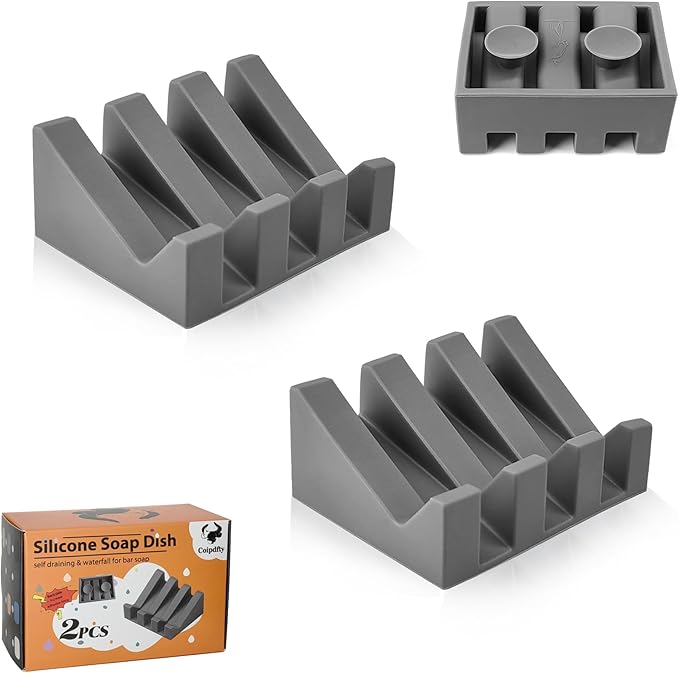 Self Draining Soap Dish,Silicone Suction Cup Soap Holder, Bathroom Soap Dish for Bar Soap,Can Extend Soap Life,Bathroom, Bath Tub, Kitchen Sink (2, Grey)