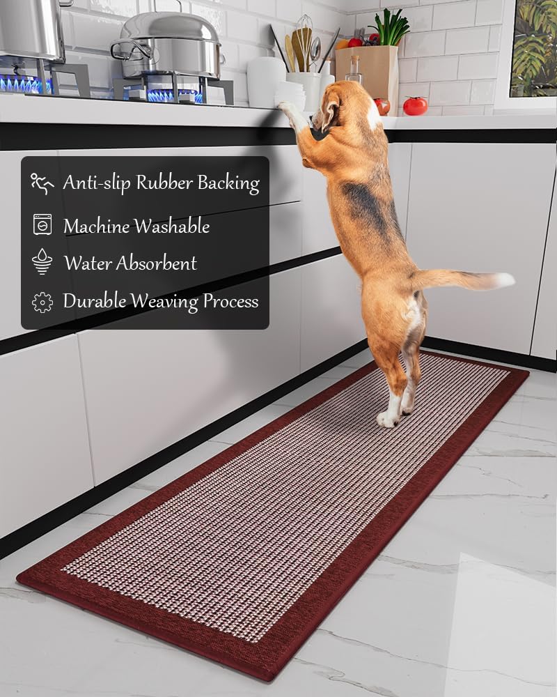 PADOOR Kitchen Mats for Floor, Non Slip Washable, Rubber Backed Christmas Runner Super Absorbent Long Xmas Floor Mat, 20'x70' Red