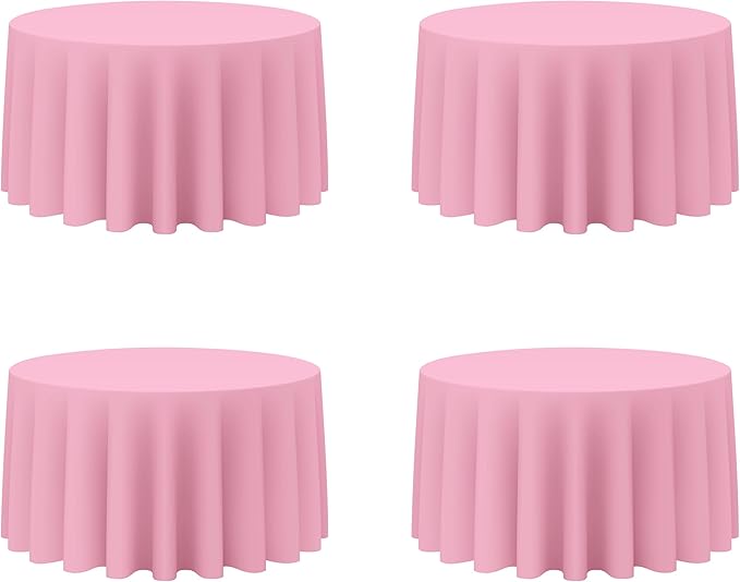 BRILLMAX 4 Pack Pink Round Tablecloths 120 Inch - Circle Bulk Linen Polyester Fabric Washable Table Cloth Cover for Wedding Reception Banquet Birthday Party Buffet Restaurant