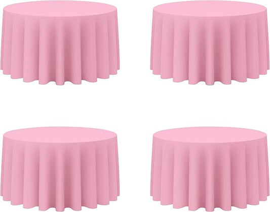 BRILLMAX 4 Pack Pink Round Tablecloths 120 Inch - Circle Bulk Linen Polyester Fabric Washable Table Cloth Cover for Wedding Reception Banquet Birthday Party Buffet Restaurant