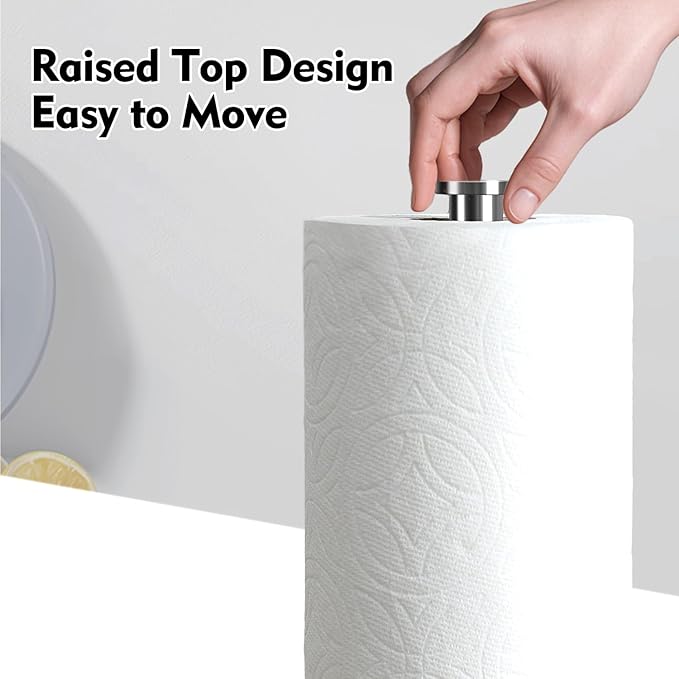 YIGII Heavy Marble Base Paper Towel Holder Countertop - Standing Paper Towel Roll Holder with Weighted Base, Papertowel Holder for Kitchen, White Marble