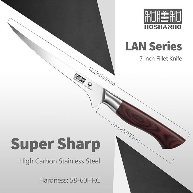 HOSHANHO Fillet Knife 7 Inch, Professional High Carbon Stainless Steel Boning Knife for Meat, Ultra Sharp Japanese Fish Fillet Knives with Ergonomic Wood Handle