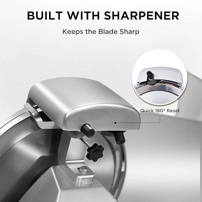10" Commercial Meat Slicer, 340W, Electric Deli Slicer with Adjustable Thickness, Stainless Steel Blade, Built-in Sharpener, Removable Blade for Easy Cleaning