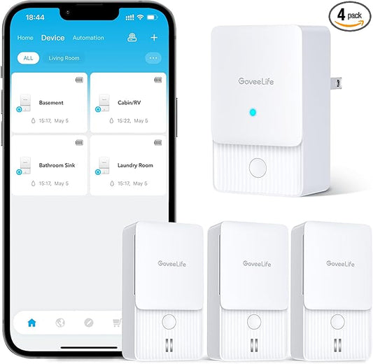 GoveeLife WiFi Water Leak Detector 2 for Home, Smart Water Ieak Sensor 3 Pack with 100dB Adjustable Alarm and App Alerts, LoRa Up to 1968ft Open-Air Transmission Range for Basement, Kitchen, Bathroom