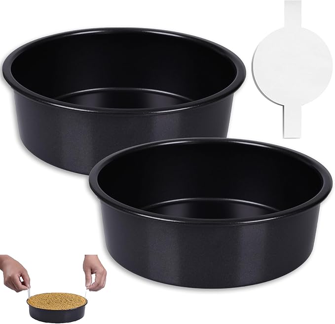 6 Inch Cake Pan Set for Baking - 2 Round Cake Pans with 50 Pieces Parchment Paper, Nonstick Deeper Circle Cake Baking Pans Sets for Baking-Black