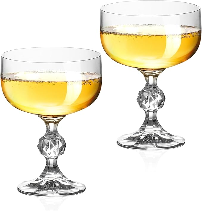 KAMMAK Coupe Glasses Set of 2, 6.7oz Crystal Cocktail Glasses, Classic Champagne Glassware for Martini, Margarita, Manhattan, Modern Bar Drinkware for Party, Beach, Anniversary