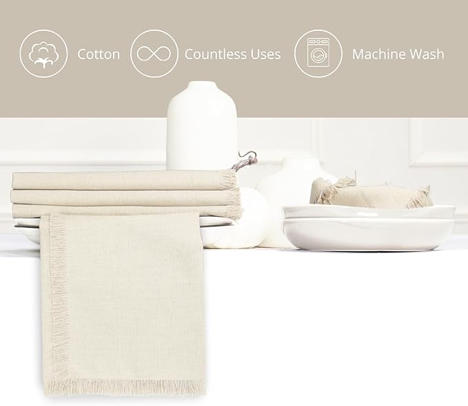 PurpleEssences Cloth Napkins with Fringes, 100% Cotton Christmas Holiday Winter Table Decor, Set of 6 18x18 Inch Reusable Dinner Napkins for Parties and Weddings - Royal Linen