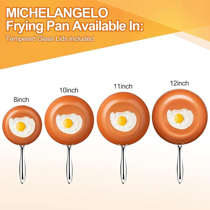 MICHELANGELO Frying Pan with Lid, Nonstick 8 Inch Frying Pan with Ceramic Titanium Coating, Copper Fry Pan with Lid, Small Fry Pan 8 Inch, Nonstick Fry Pans