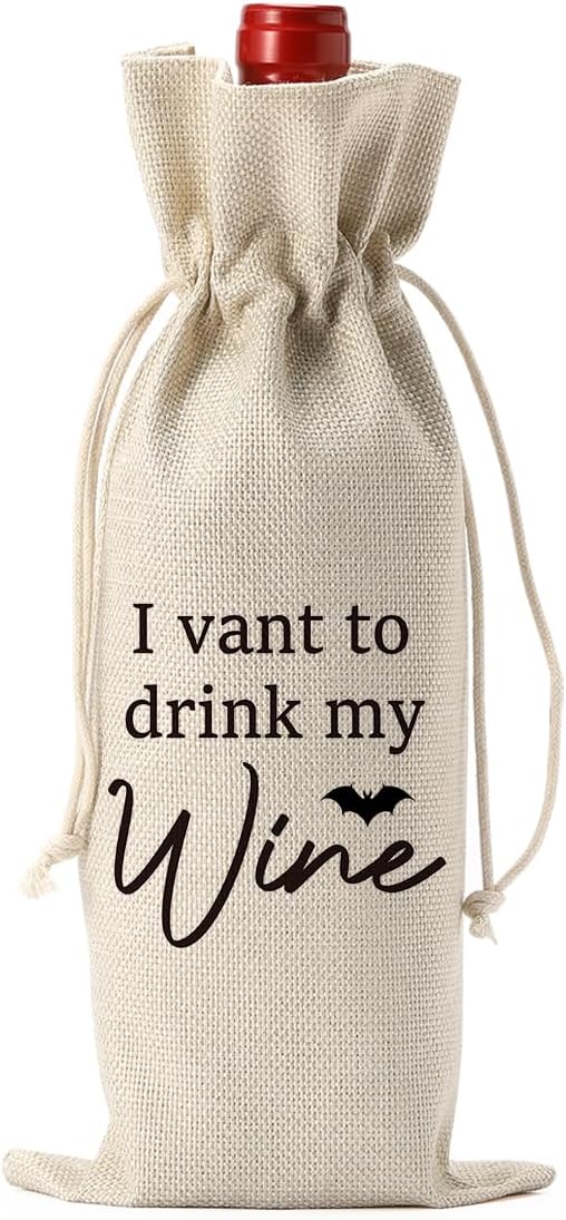 I Vant Drink My Wine Halloween Wine Bag - Birthday Gifts for Women & Men - Party Decorations