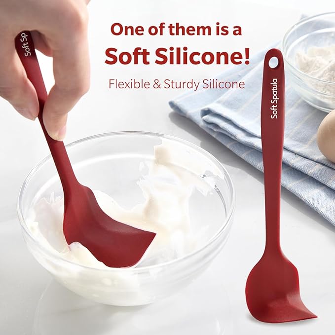 Wanbasion 5 Piece Premium Silicone Spatula Set Heat Resistant, Kitchen Spatula Set Dishwasher Safe for Nonstick Cookware Cooking Mixing Deep Red