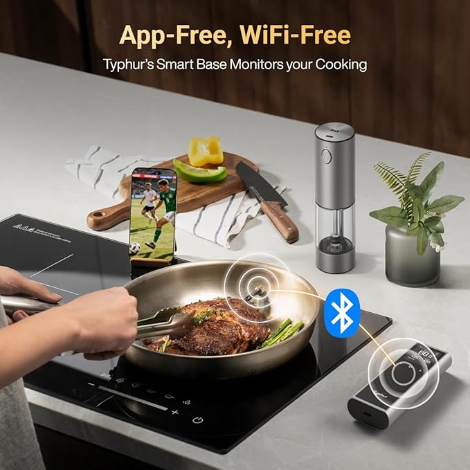 Typhur Sync One Gen 2 Smart Wireless Meat Thermometer with 6 Probes : Standalone Base with LCD Display, Unlimited WiFi & Bluetooth Range, ±0.5℉ Accuracy, Enhanced Signal Stability for BBQ, Grill, Oven