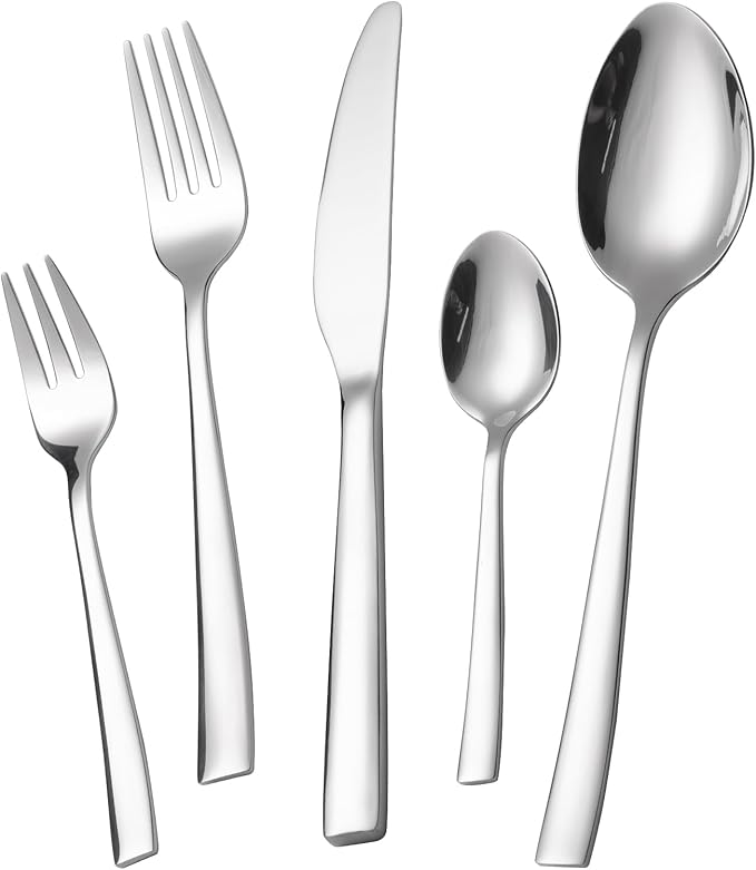 Silverware Set, Heavy Duty Mirror Polished Stainless Steel Flatware Set Modern Kitchen Utensils Set Rust-Proof Dishwasher Safe Knife Spoon Fork for Wedding Housewarming (60-Piece)