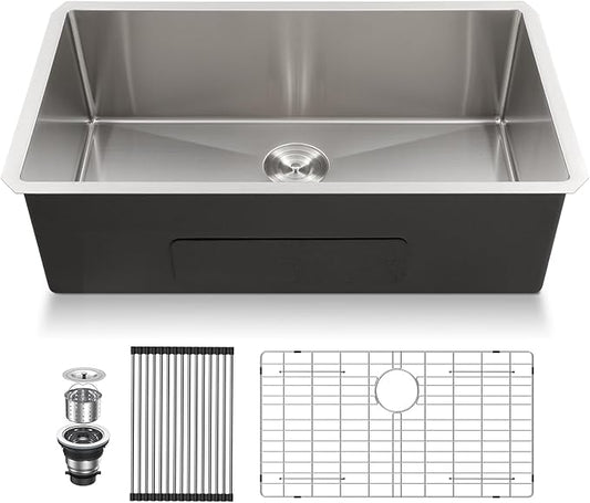 30 Kitchen Sink Undermount - Lordear 30 x 18 inch Undermount Sink 16 Gauge Stainless Steel Deep Single Bowl Under Counter Rectangular Handmade Sinks Basin