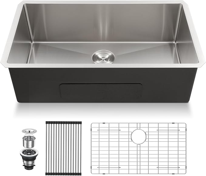 32 Undermount Kitchen Sink - Lordear 32x19 Inch Undermount Sinks Stainless Steel 16 Gauge Single Bowl Under Counter Basin Round Corner Handmade Sinks
