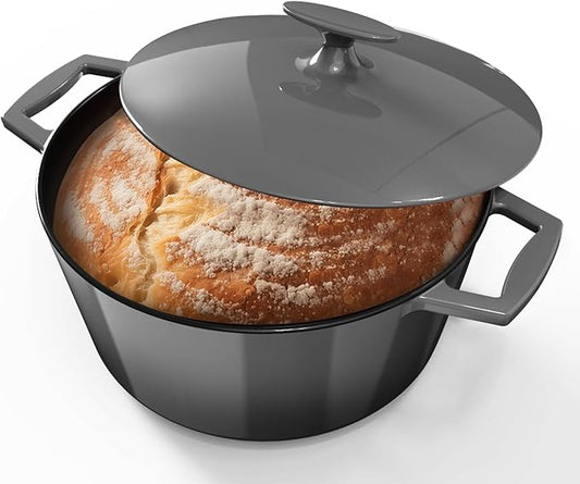Nuwave 6QT LUX Healthy Enameled Cast Iron Dutch Oven Pot with Lid, Heavy Duty 7-Layer Enamel, Enhanced Rust Protection, Dual Handles, Oven Safe to 500°F for Sourdough Bread Baking, Braise, Stew, Roast