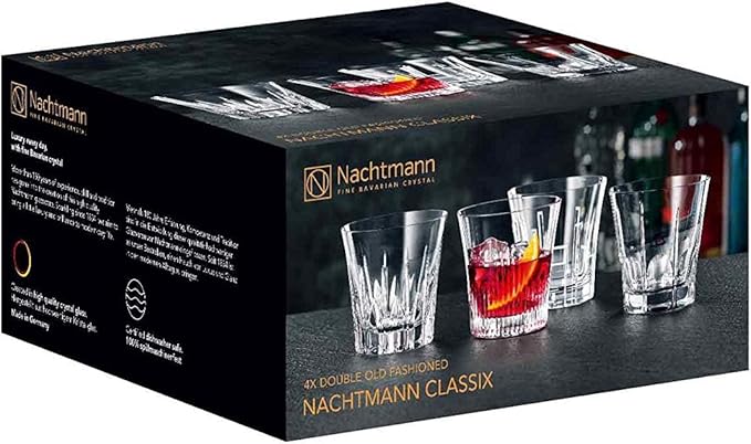 Nachtmann Classix Double Old-Fashioned Glass, Set of 4, 11-Ounce, Lowball Cocktail Glasses European-Made Crystal, Dishwasher Safe, Professional Quality Cocktail Glass Gift Set
