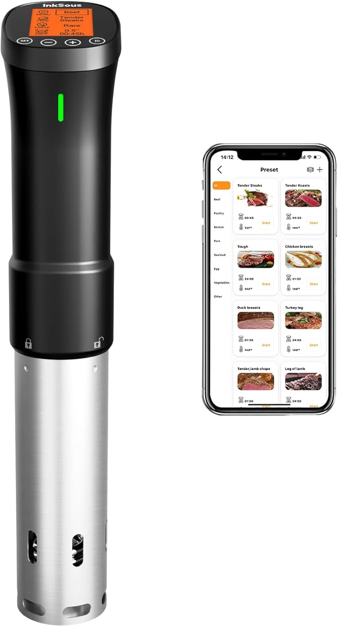 WIFI 2.4G Sous Vide Cooker 1000W Immersion Circulator with APP 14 Recipes,Alarm,Calibration & Timer, 3D Water Fast Heating Ultra-Quiet Sous Vide Machine