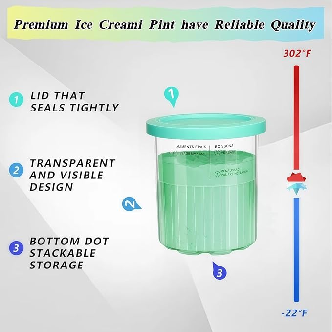 Compatible with Ninja NC500 NC501 Series Ice Cream Makers, 24 oz Ninja Creami Deluxe Pints and Lids, Ice Creami Deluxe Pints, ice creami container,BPA-Free,Dishwasher Safe,2Pack-Blue/Yellow
