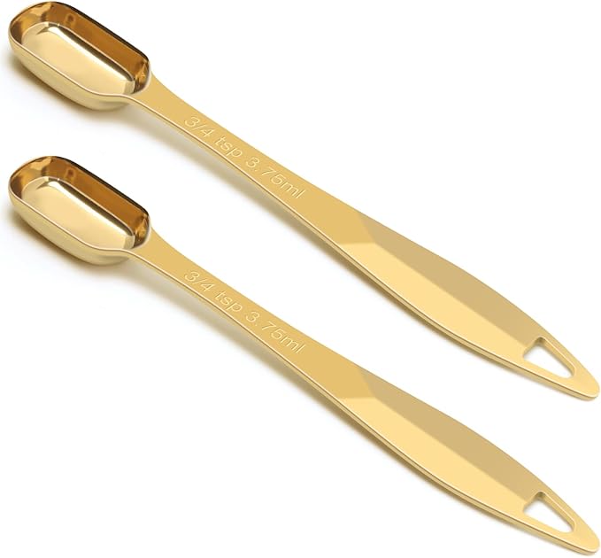 2 Pcs 3/4 Teaspoon(| 3.75 mL | 3/4 Tsp | 1/4 Tbsp | 3.75 cc | 1/8 oz) Stainless Steel Single Measuring Spoon, Long Handle Metal Measuring Spoon, Kitchen Gadgets for Cooking & Baking(Gold)