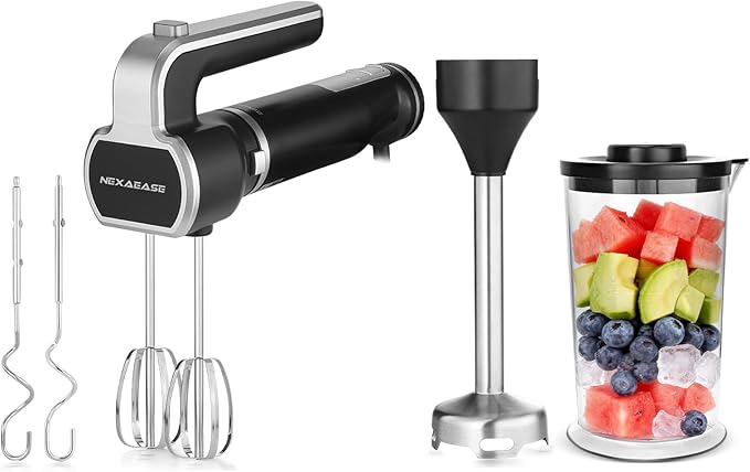 2-In-1 Hand Mixer Immersion Blender Electric Handheld, Portable Hand Blender Electric Mixer with Beater Dough Whisk & Blending Cup, Food Processor Kitchen Gadgets for Smoothies Baby Food Baking & Soup