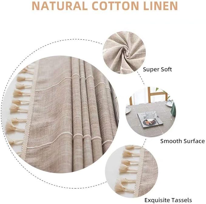 Deep Dream Tablecloths, Embroidered Waterproof Table Cloth Cotton Linen Wrinkle Free Anti-Fading Table Cover Decoration for Kitchen Dinning Party Christmas, 55 x 70 Inch - Light Brown