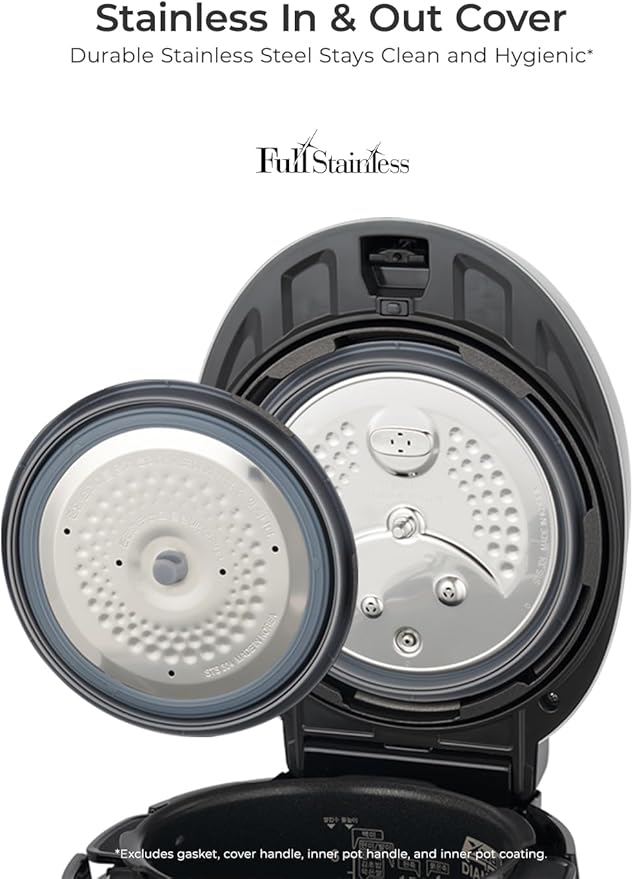 CUCKOO High Pressure Rice Cooker 10-Cup Uncooked / 20-Cup Cooked with Nonstick Inner Pot, Large Rice Maker with 13 Menu Options and Steam Plate, Fuzzy Logic Tech, Voice Guide, Black (CRP-P1009SB)