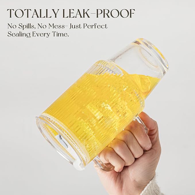 KEMORELA 4PCS 24oz Ribbed Glass Tumblers with Lids & Straws – Textured Handle Drinking Glasses for Iced Coffee, Smoothies, Cold Beverages – Reusable Clear Drinkware Set, Dishwasher Safe