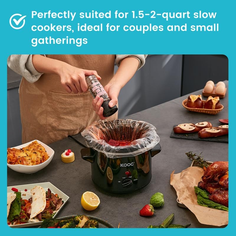 KOOC Slow Cooker Liners 10"x13" 10 count Small Size Disposable Pot Liners Cooking Bags Fit 1.5 qt to 2 qt Pot BPA Free Fresh Locking Seal Design