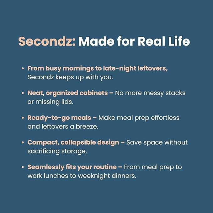 Drip EZ Secondz Collapsible Food Storage Containers – Set of 4, Space-Saving Airtight Meal Prep & Leftover Containers – Microwave, Freezer & Dishwasher Safe, BPA-Free, Locking Lids – Sandstone