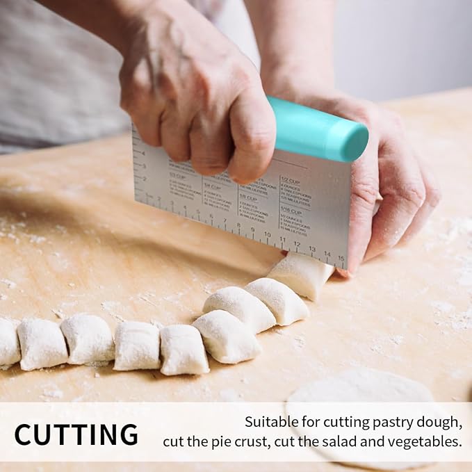 4TH Bench Scraper - Professional Stainless Steel Dough&Pastry Cutter, Multi-Purpose Kitchen Essential Gadget, Food-Safe Chopping Board Aid, Perfect Home Baking Culinary Tool - Turquoise