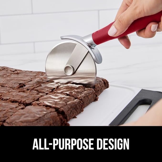 GORILLA GRIP BPA-Free Large Pizza Cutter Wheel, 9 Inch, Sharp Stainless Steel Blade, Slip Resistant Handle with Thumb Guard Protection, Slice Thick or Thin Pizzas, Pie, Pastries in Seconds, Red