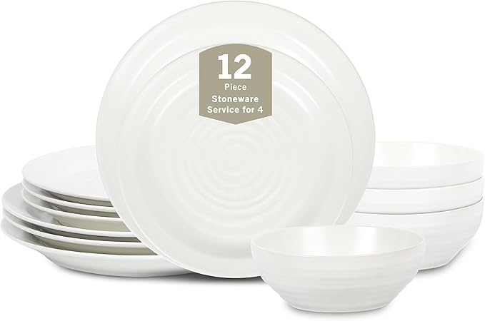Stone Lain Orbit 12-Piece Dinnerware Set Stoneware, White