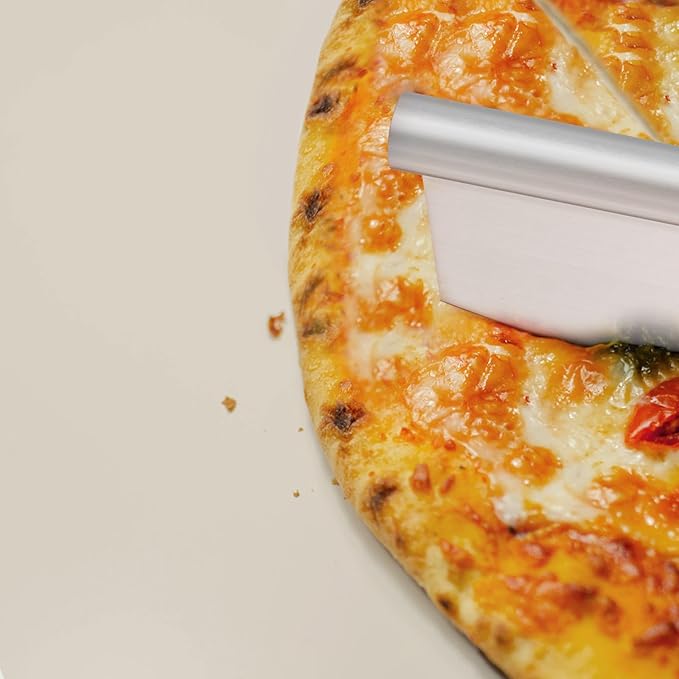 Leonyo 12IN Pizza Peel with Cutter, Aluminum Pizza Turning Peel Spatula Paddle in Long Adjustable Handle with Cutter Rocker(Extent Length 38.5IN to 49IN)