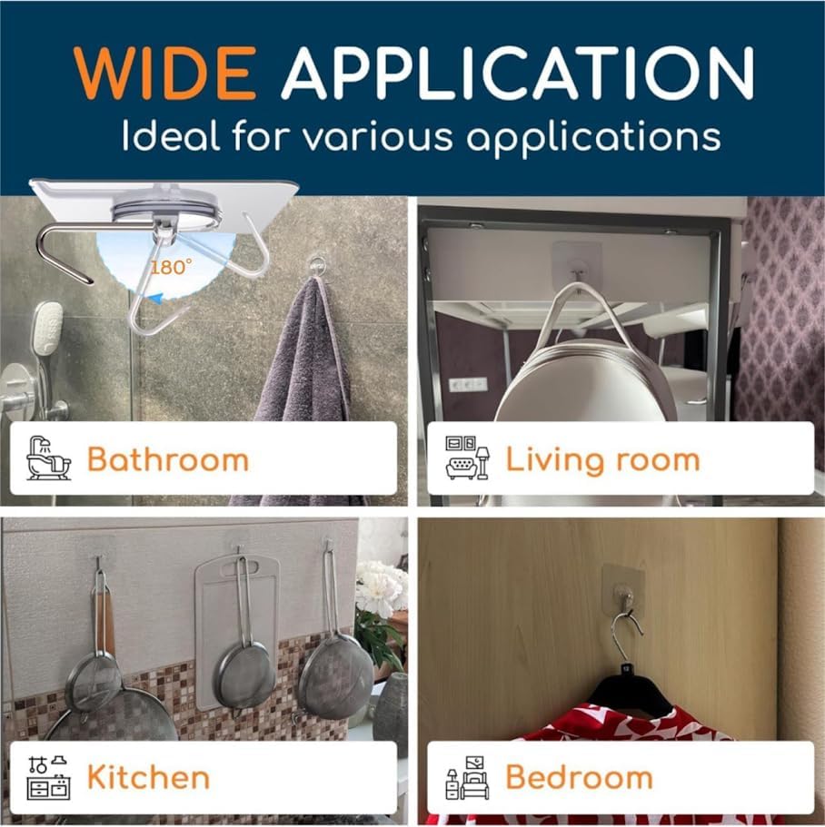 GLUIT Adhesive Large Wall Hooks for Hanging Heavy Duty 22 lbs Hook for Walls No Damage (6 Large Hooks)