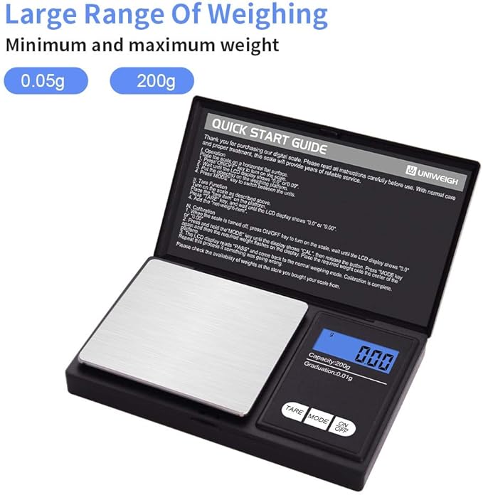 Gram Scale,200 gx0.01 g(7.05 oz x 0.001 oz) Digital Pocket Scale,Electronic Smart Weigh Scale,Portable Small Jewelry Scale Grams and Ounces,Mini Scale with LCD Display,Tare (UA200)